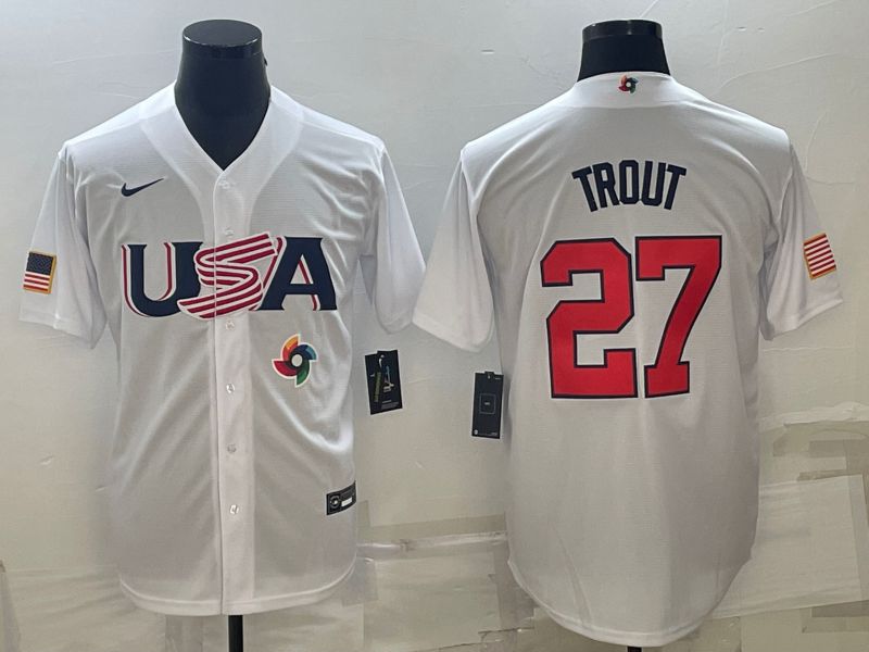 Men 2023 World Cub USA 27 Trout White Nike MLB Jersey8